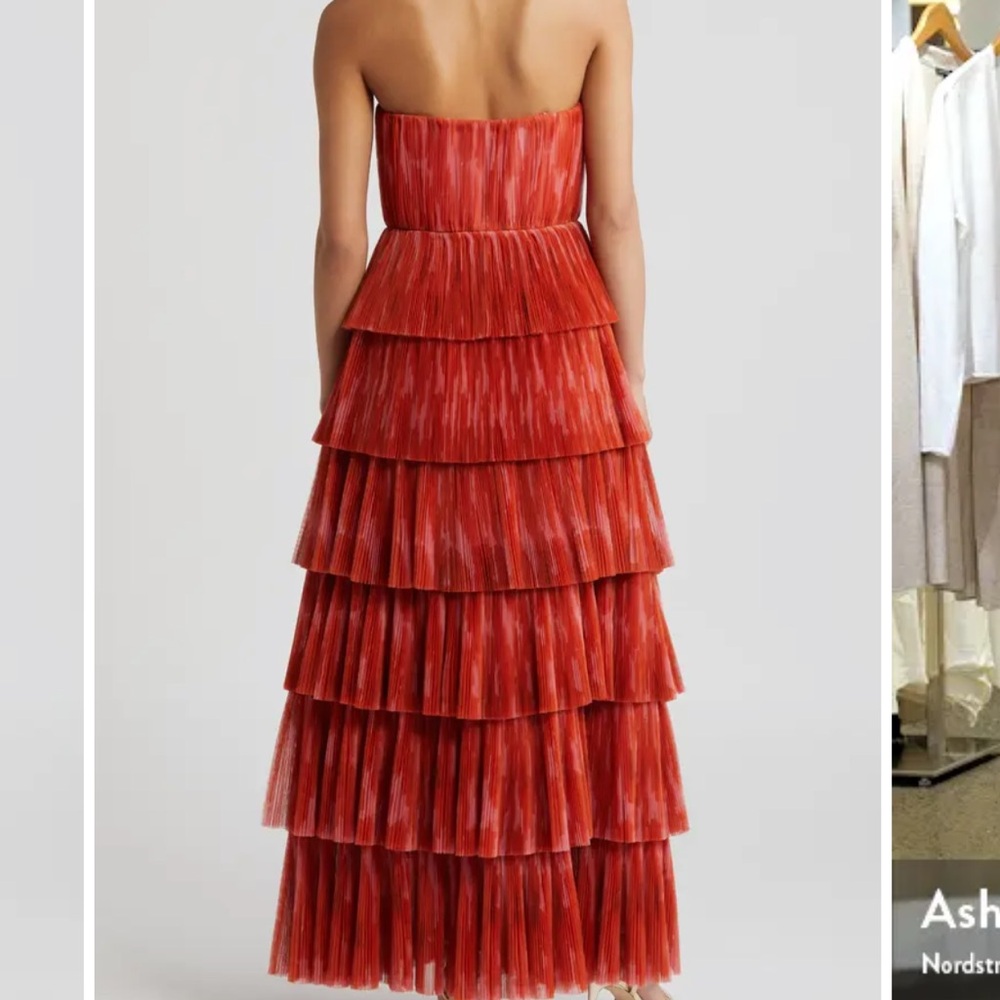 Anthropologie Red Strapless Tiered Maxi Dress - Picture 2 of 6